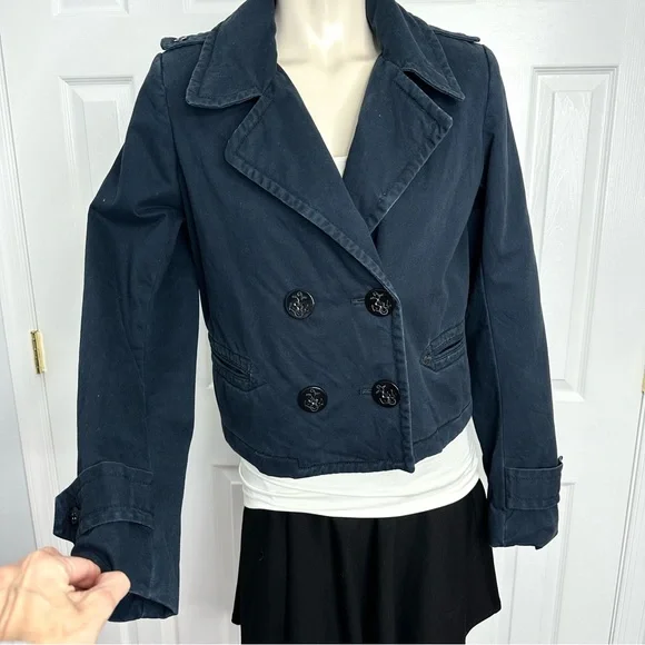 DENIM & SUPPLY RALPH LAUREN cropped blue jean jacket VINTAGE double breasted M - Picture 5 of 12